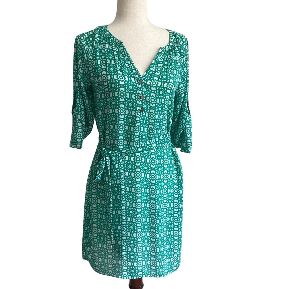 Banana Republic Green & White Print A-Line Dress Size 0